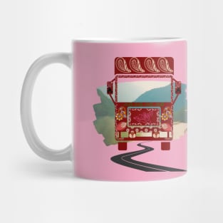 Red truck Art with scenic paint stroke abstract motif design illustration Mug